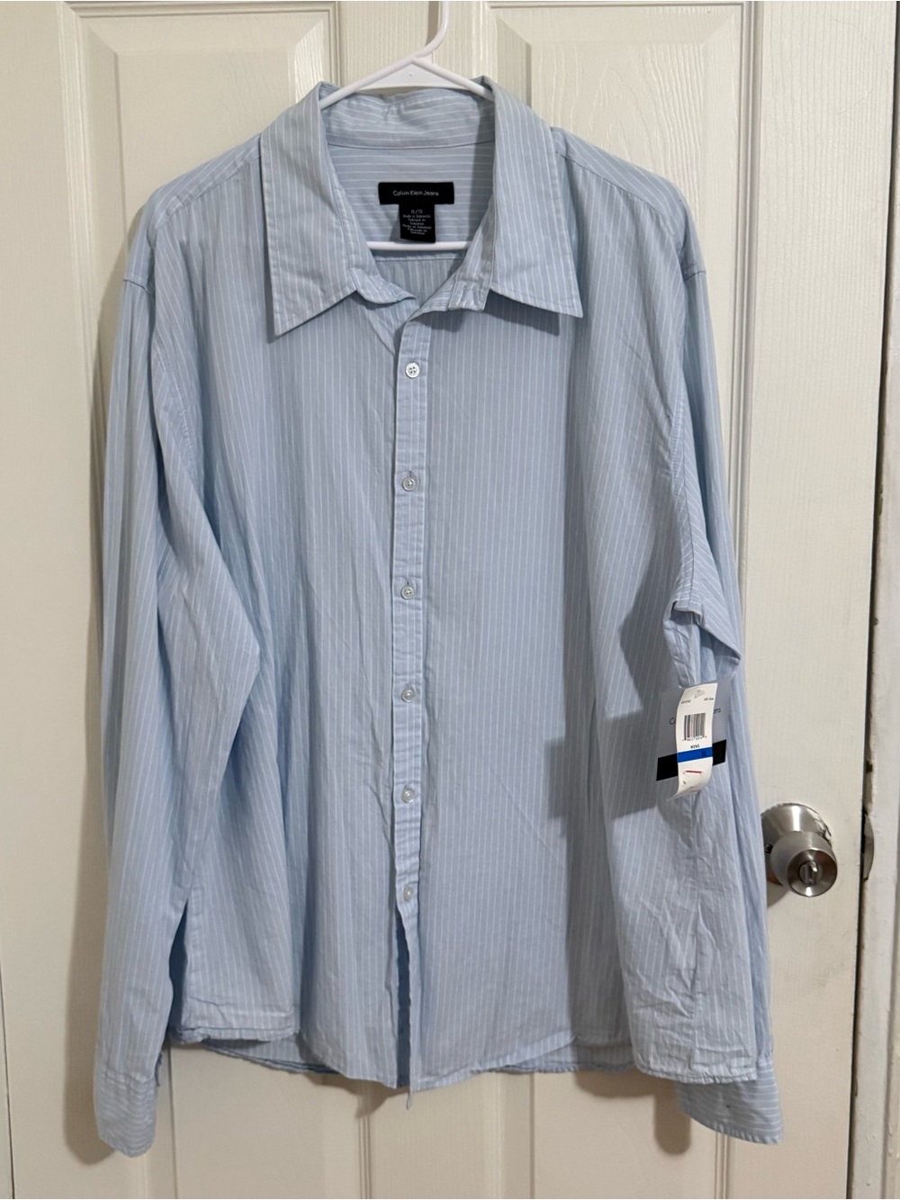 Calvin Klein Jeans Pale Blue Pinstripe Long-Sleeve Dress Shirt